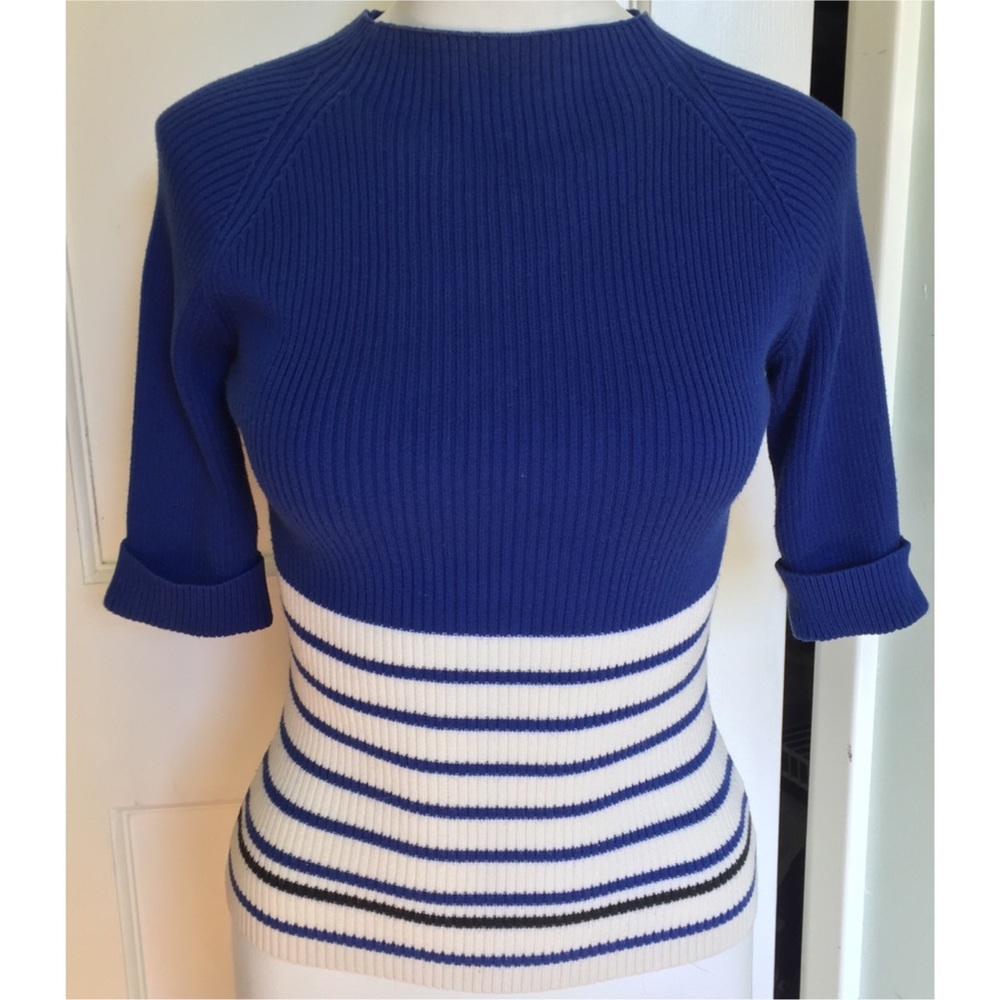 Guess Modern Solid Blue/White Striped Sweater S - Picture 1 of 6